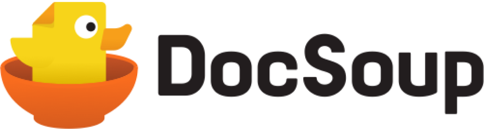 DocSoup 로고, 수프 그릇에 앉은 오리 캐릭터 ‘덕김이’